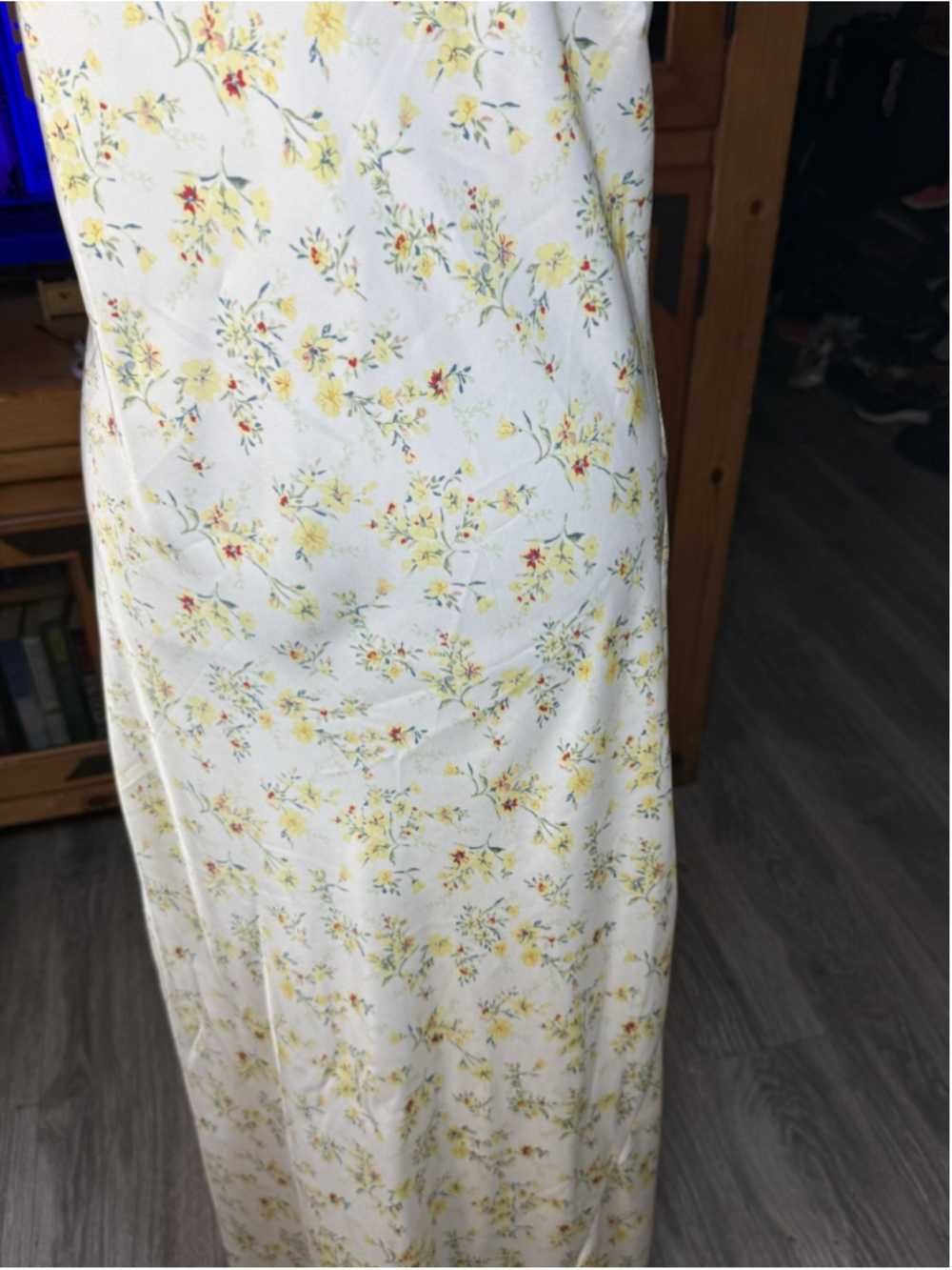 Christian Lacroix Light Yellow Satiny L Floral Maxi Long Dress Medium Sleeveless - Picture 4 of 10